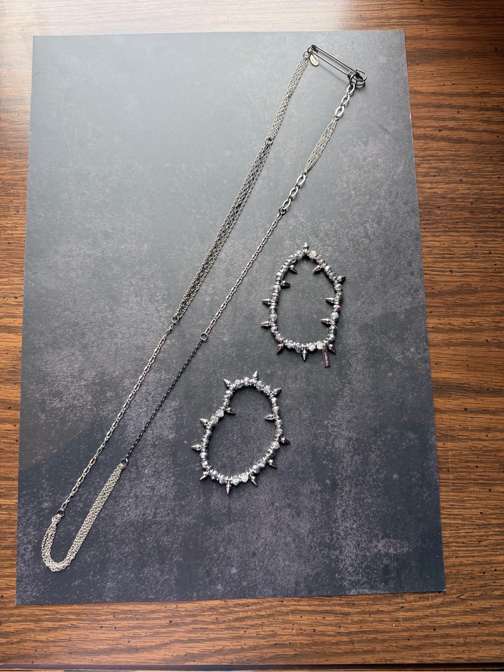 Cookie Lee Silver Spike Chain Necklace and Bracelets Set